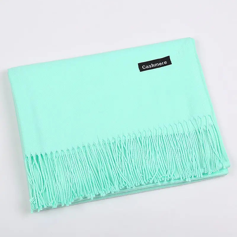 Solid Colour Artificial Cashmere Scarf Women’s Tasseled Shawl - 2 Water Green / 68x200cm - Cashmere Tassel Double-sided