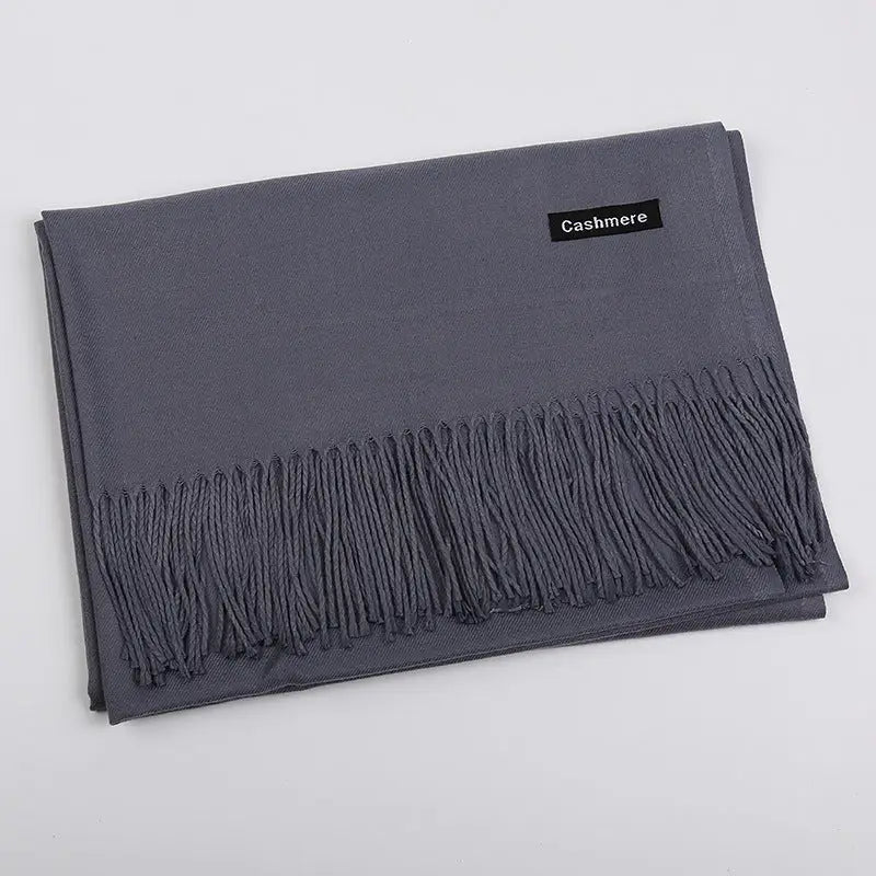 Solid Colour Artificial Cashmere Scarf Women’s Tasseled Shawl - 20 Dark Gray / 68x200cm - Cashmere Tassel Double-sided