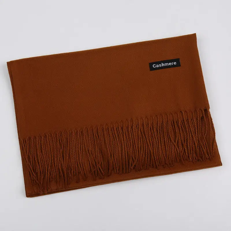 Solid Colour Artificial Cashmere Scarf Women’s Tasseled Shawl - 21 Caramel / 68x200cm - Cashmere Tassel Double-sided