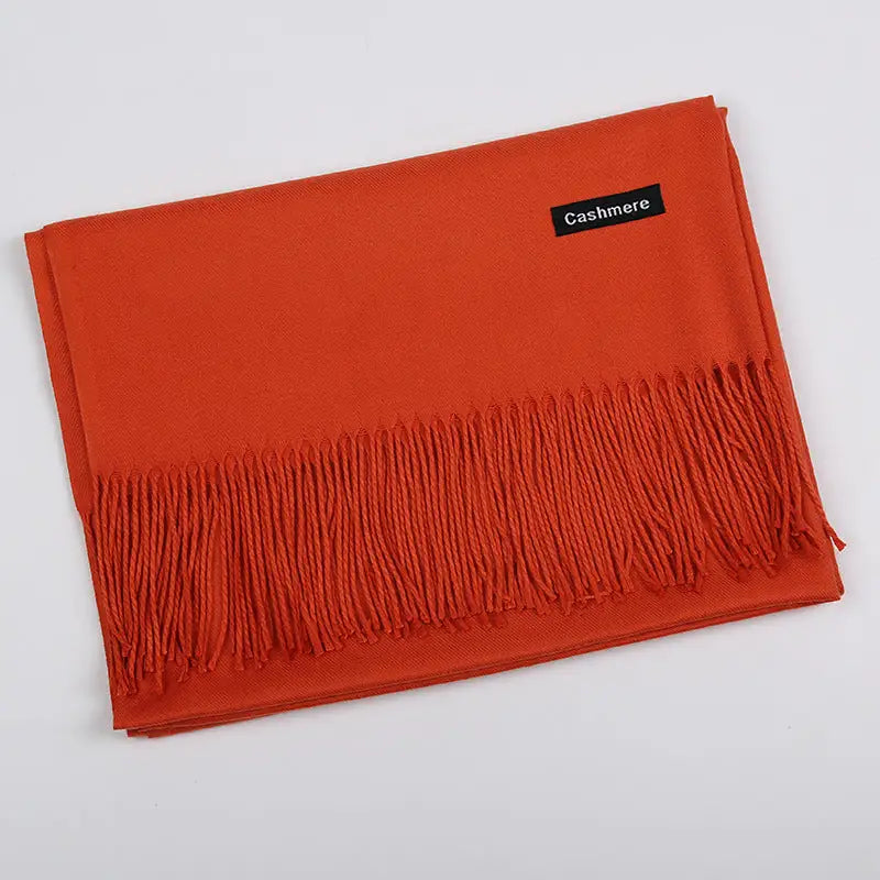Solid Colour Artificial Cashmere Scarf Women’s Tasseled Shawl - 22 Rust Red / 68x200cm - Cashmere Tassel Double-sided