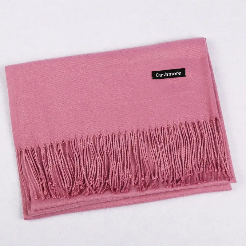 Solid Colour Artificial Cashmere Scarf Women’s Tasseled Shawl - 24 Pink Color / 68x200cm - Cashmere Tassel Double-sided