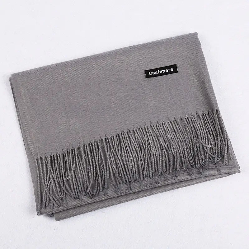 Solid Colour Artificial Cashmere Scarf Women’s Tasseled Shawl - 26 Medium Gray / 68x200cm - Cashmere Tassel