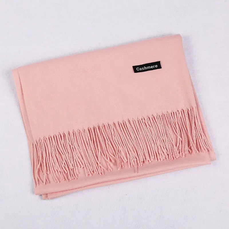 Solid Colour Artificial Cashmere Scarf Women’s Tasseled Shawl - 28 Light Pink / 68x200cm - Cashmere Tassel Double-sided