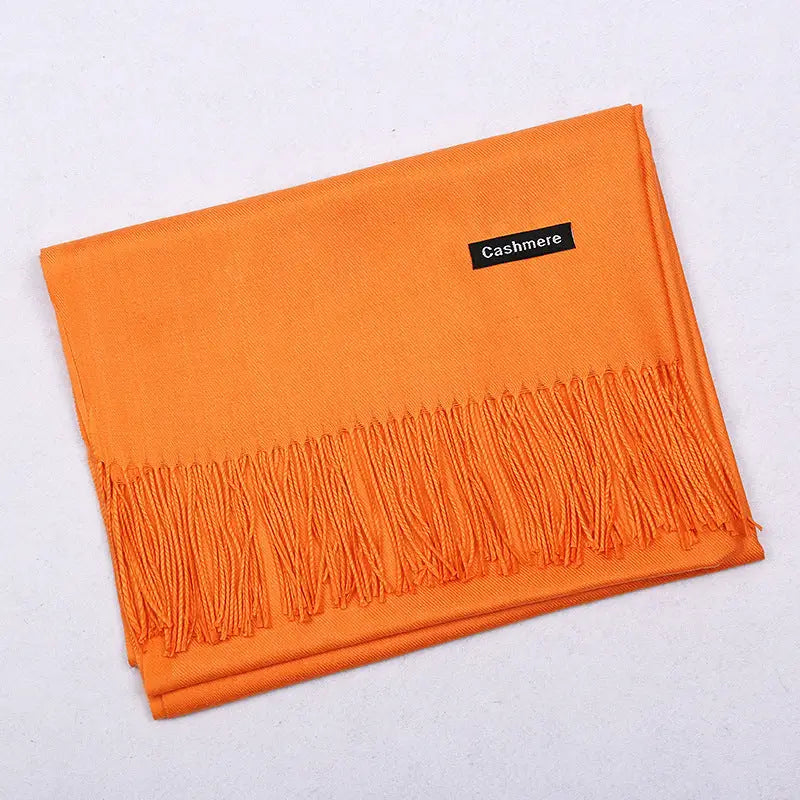 Solid Colour Artificial Cashmere Scarf Women’s Tasseled Shawl - 29 Orange / 68x200cm - Cashmere Tassel Double-sided