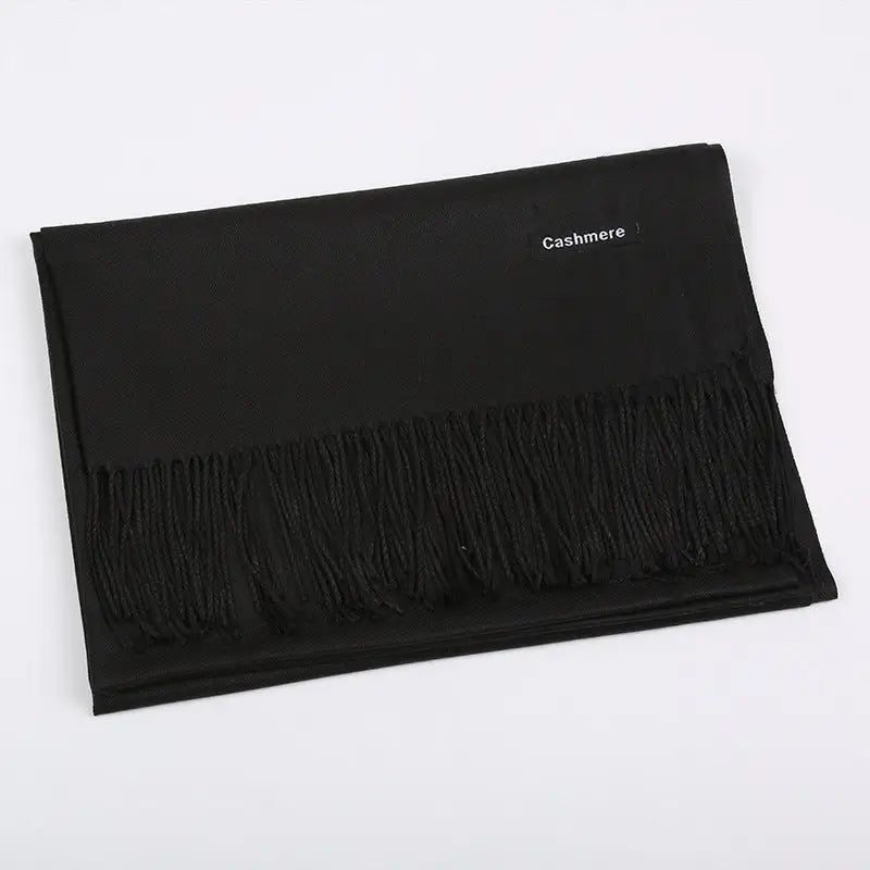 Solid Colour Artificial Cashmere Scarf Women’s Tasseled Shawl - 3 Black / 68x200cm - Cashmere Tassel Double-sided Scarf
