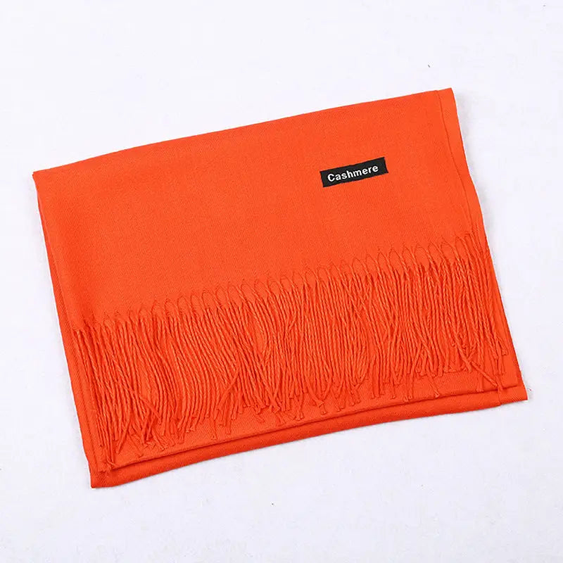 Solid Colour Artificial Cashmere Scarf Women’s Tasseled Shawl - 30 Orange / 68x200cm - Cashmere Tassel Double-sided