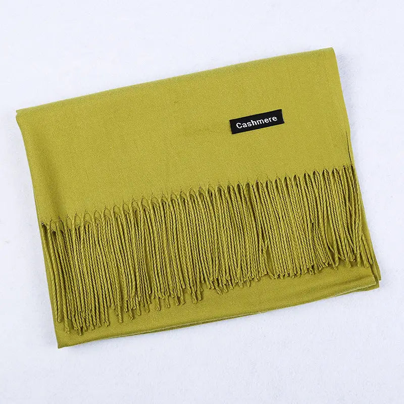 Solid Colour Artificial Cashmere Scarf Women’s Tasseled Shawl - 31 Autumn Fragrance Green / 68x200cm - Cashmere Tassel