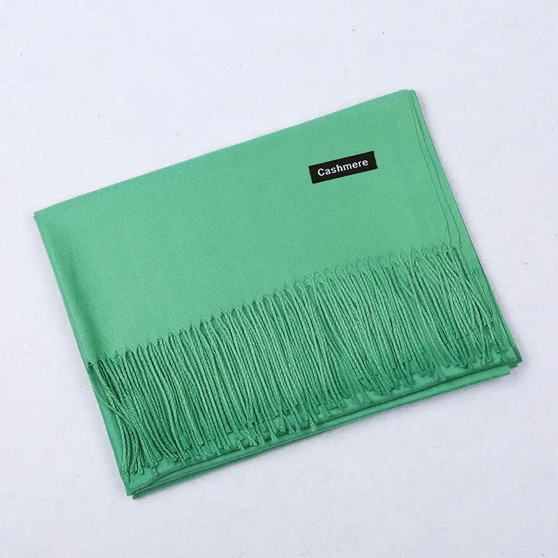 Solid Colour Artificial Cashmere Scarf Women’s Tasseled Shawl - 32 Grass Green / 68x200cm - Cashmere Tassel