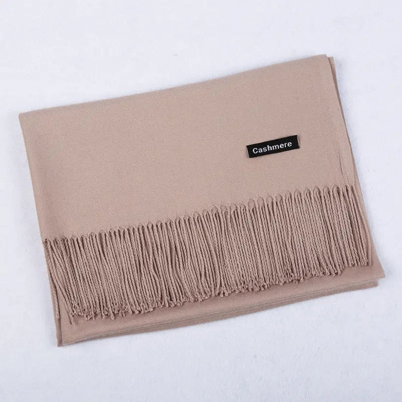 Solid Colour Artificial Cashmere Scarf Women’s Tasseled Shawl - 34 Light Camel / 68x200cm - Cashmere Tassel