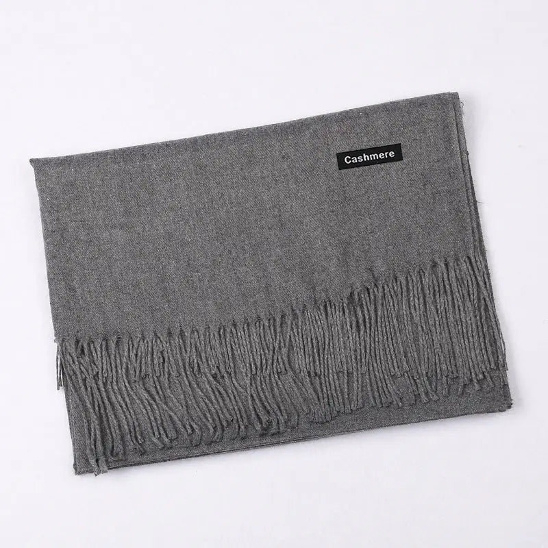Solid Colour Artificial Cashmere Scarf Women’s Tasseled Shawl - 35 Heather Gray / 68x200cm - Cashmere Tassel