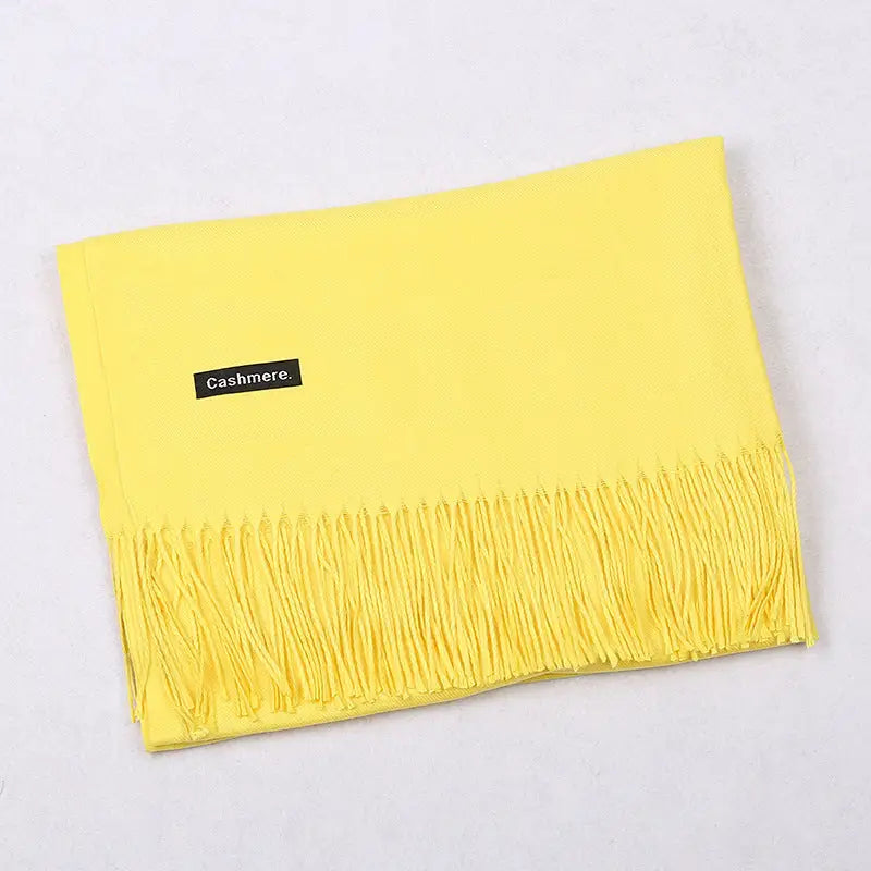 Solid Colour Artificial Cashmere Scarf Women’s Tasseled Shawl - 36 Chick Yellow / 68x200cm - Cashmere Tassel
