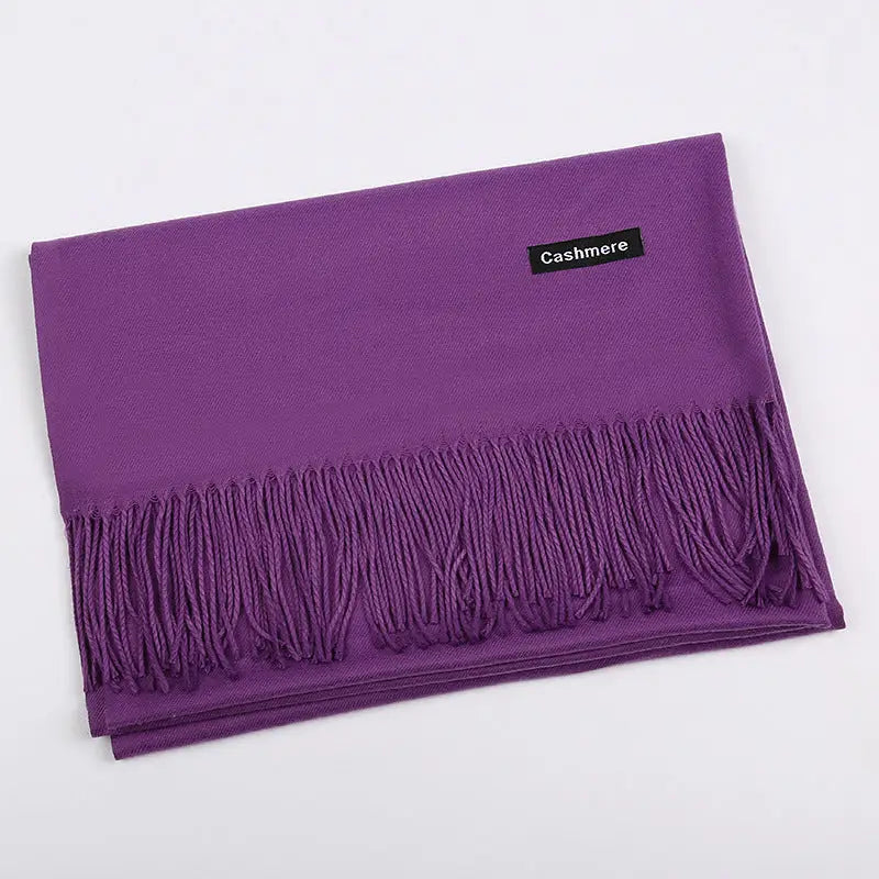 Solid Colour Artificial Cashmere Scarf Women’s Tasseled Shawl - 4 Violet / 68x200cm - Cashmere Tassel Double-sided Scarf