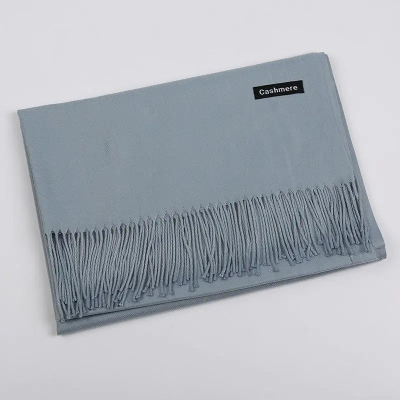Solid Colour Artificial Cashmere Scarf Women’s Tasseled Shawl - 5 Light Gray / 68x200cm - Cashmere Tassel Double-sided