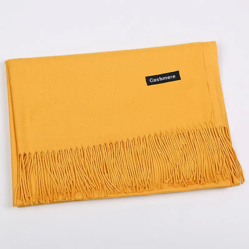 Solid Colour Artificial Cashmere Scarf Women’s Tasseled Shawl - 6 Turmeric / 68x200cm - Cashmere Tassel Double-sided