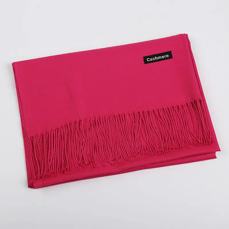 Solid Colour Artificial Cashmere Scarf Women’s Tasseled Shawl - 8 Rose Red / 68x200cm - Cashmere Tassel Double-sided
