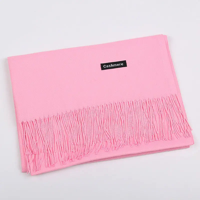 Solid Colour Artificial Cashmere Scarf Women’s Tasseled Shawl - 9 Glittering Powder / 68x200cm - Cashmere Tassel