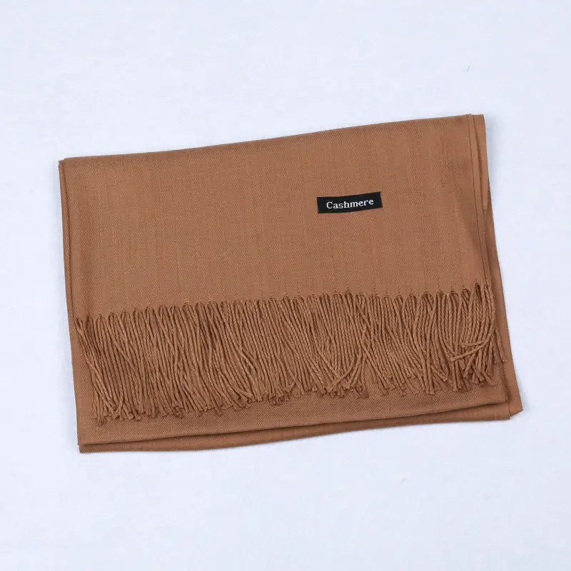 Solid Colour Artificial Cashmere Scarf Women’s Tasseled Shawl - Light Brown / 68x200cm - Cashmere Tassel Double-sided