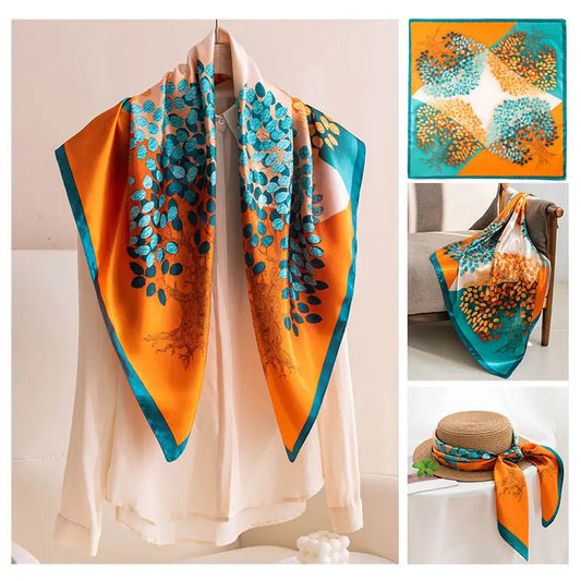 Women’s Multipurpose Summer Scarf - Orange Blue Hope Tree / 90x90cm - Square Scarf