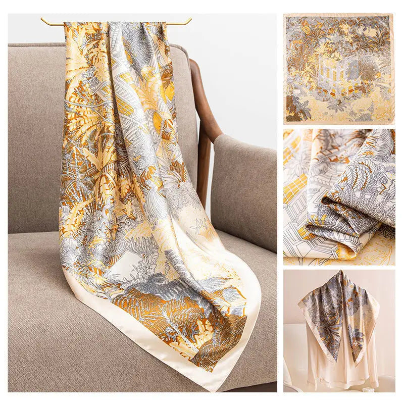 Women’s Multipurpose Summer Scarf - Yellow Edge Hot Asian Wind / 90x90cm - Square Scarf