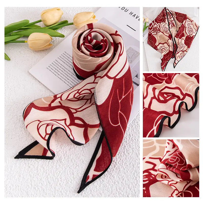 Women’s Vintage Print Premium Scarf - Red Rose / 60x160cm - Summer Scarf