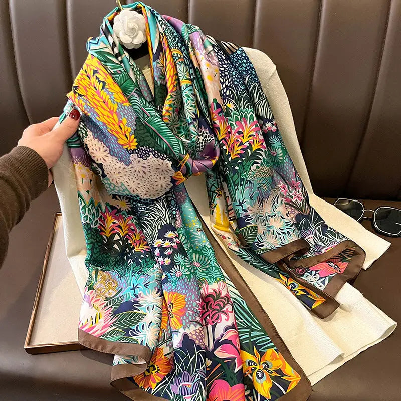 Women’s Vintage Printed Silk Scarf - F3121 Green / 90x180cm