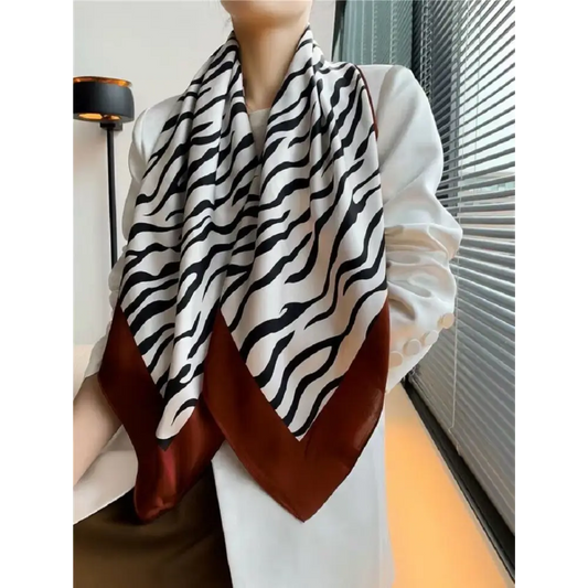 Women’S Zebra Print Silk Square Scarf Mulberry Silk Crepe Satin Scarf