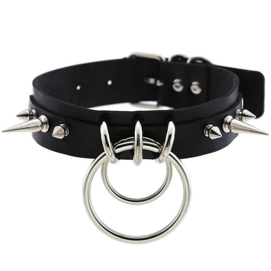 Leather Spiked Rivet Collar, Women's Necktie