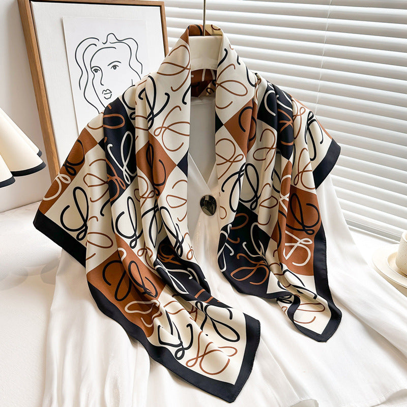 Women's  Luxury Twill Silk Scarf, Printed 90/90cm Square Scarf