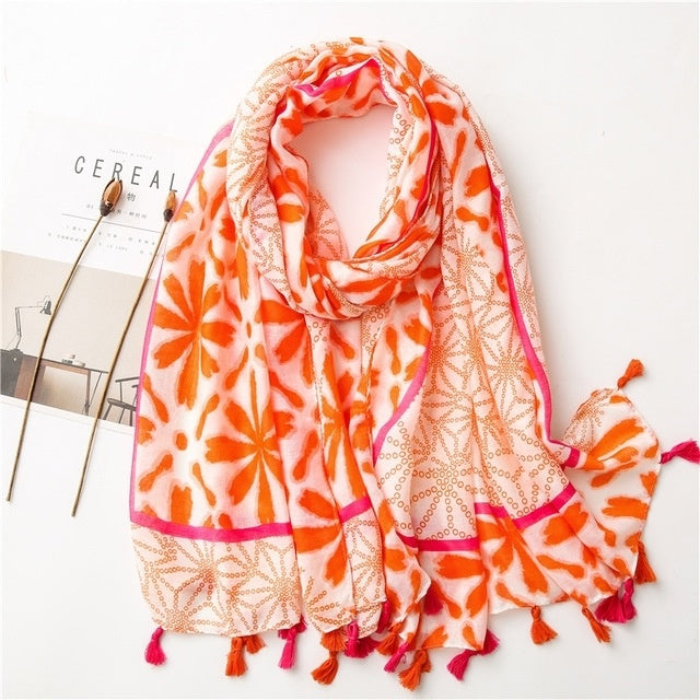 Women's Flower-Patterned Premium Long Shawl