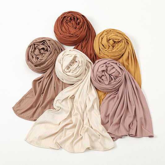 Women's Knitted Thread Cotton Shawl, Striped Solid Colour Scarf