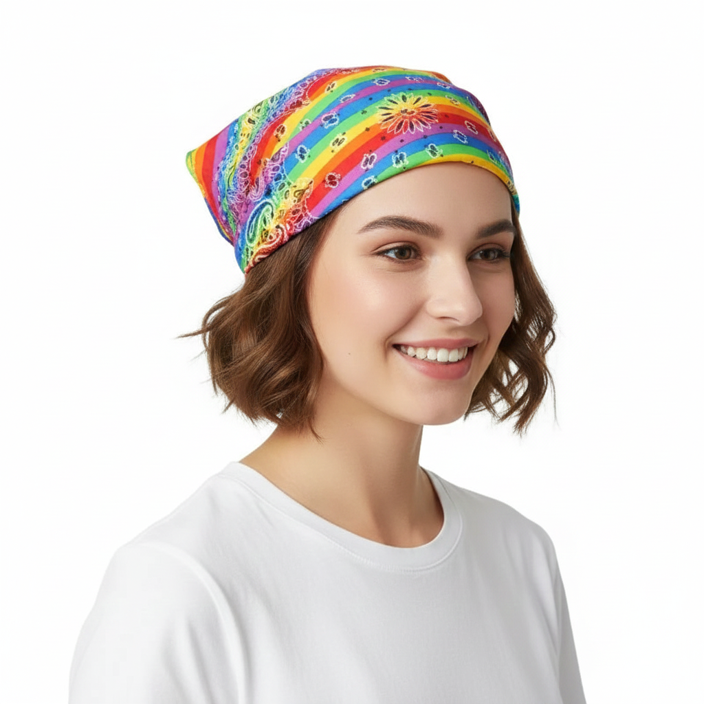 Premium Rainbow Cotton Square Scarf - Breathable Striped Neck Scarf