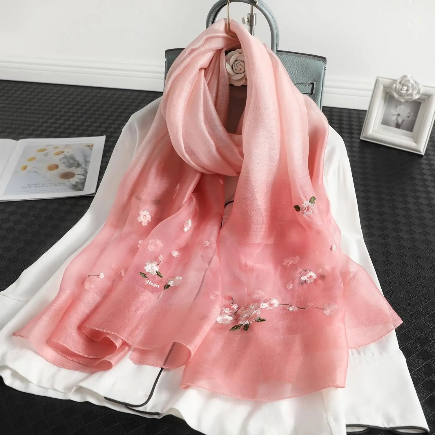 Women’s Wool Silk Embroidery Gradient Summer Scarf Sunscreen Shawl