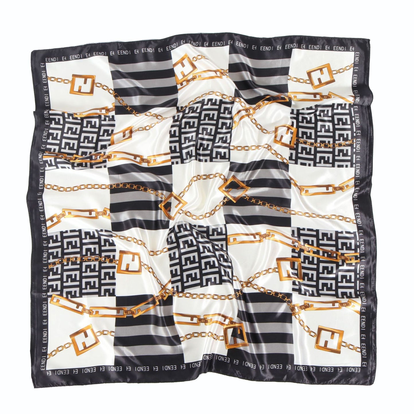 Multipurpose Chain Printed Scarf, Women's Casual Scarf, Satin Large Square Scarf