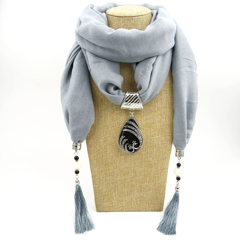 Ethnic Style Peacock Pendant Gem Tassel Scarf, Women's Scarf