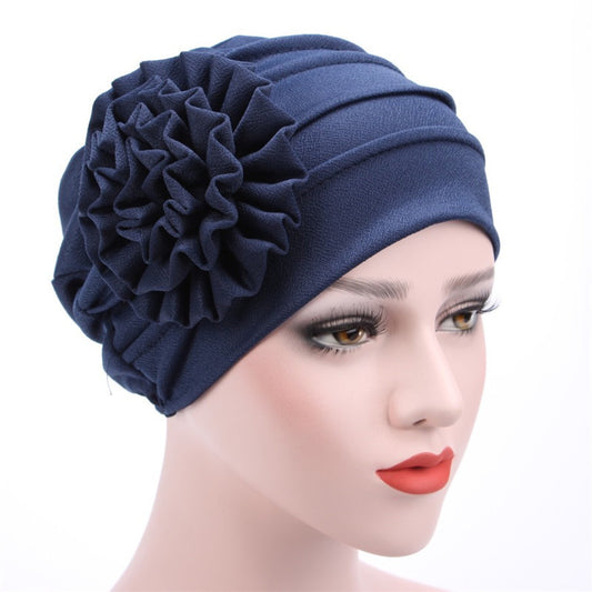 Side Decals Solid Color Large Flower Headscarf Confinement Hat Muslim