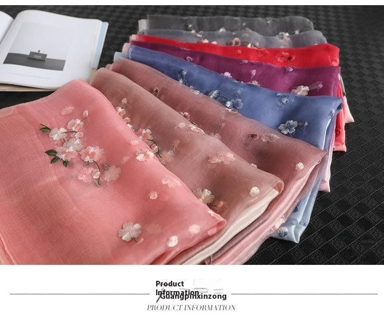 Women’s Wool Silk Embroidery Gradient Summer Scarf Sunscreen Shawl