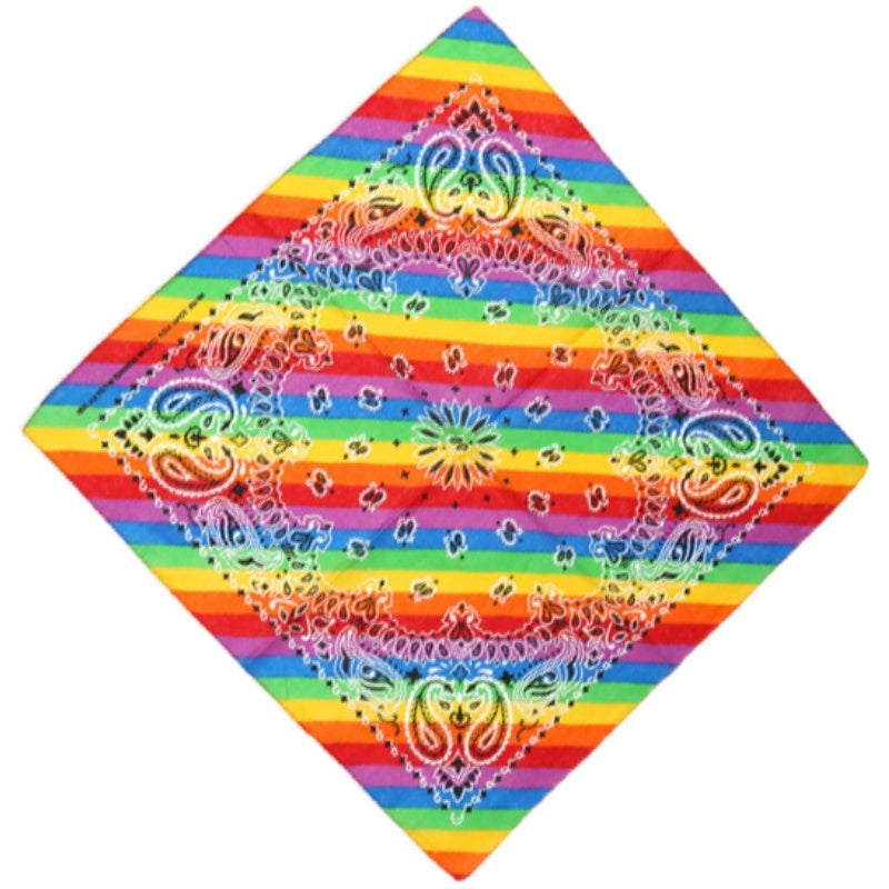 Rainbow Cotton Scarf,  Breathable Striped Square Scarf, Neck Scarf