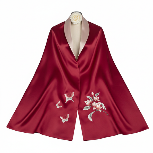 Embroidered Silk Scarf - Long Cheongsam Shawl with Traditional Embroidery