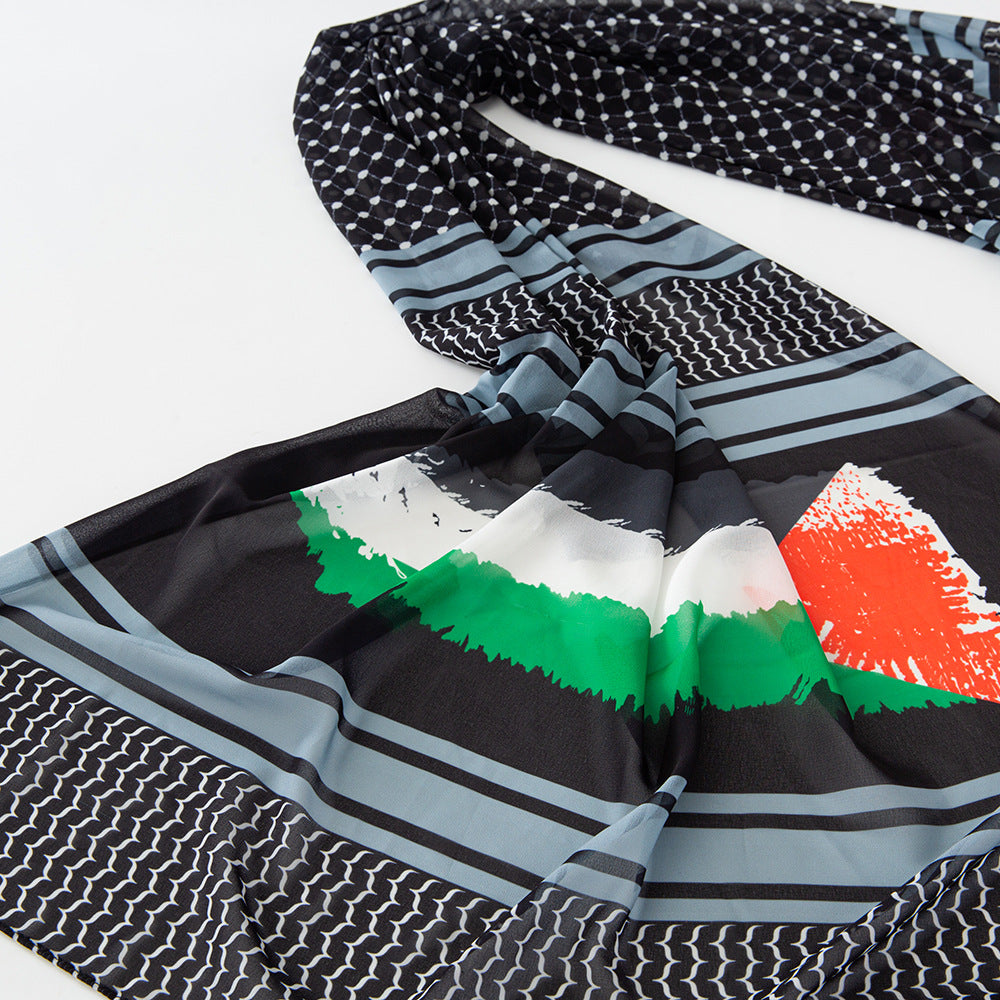 Kufiyyeh Style Chiffon Scarf, Arab Fashion Scarf, Middle Eastern Shawl