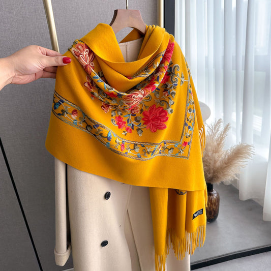 Women's Embroidered Scarf, All-matching Extra Thick Wool Shawl