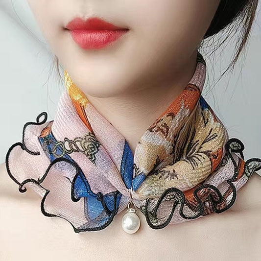 Cute Decorative Scarf, Lace Pendant Small Silk Scarf