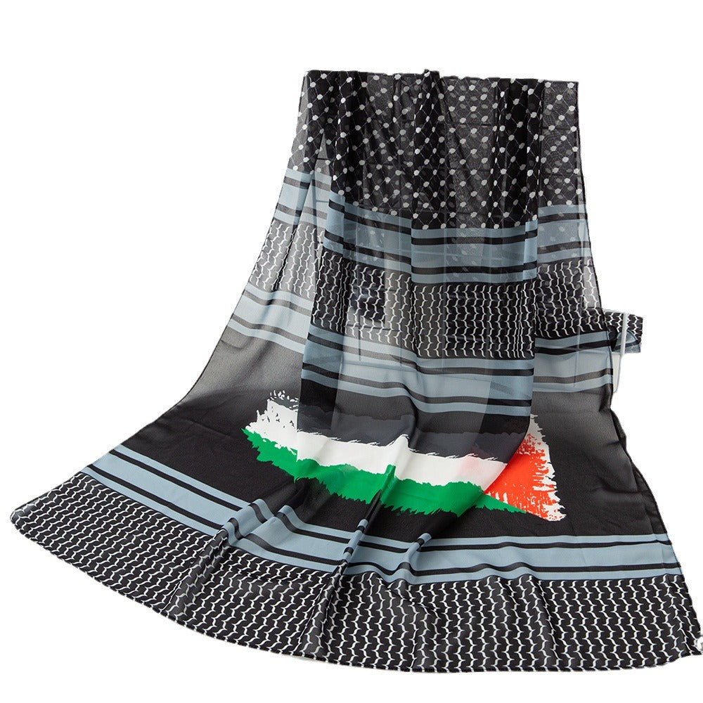 Kufiyyeh Style Chiffon Scarf, Arab Fashion Scarf, Middle Eastern Shawl