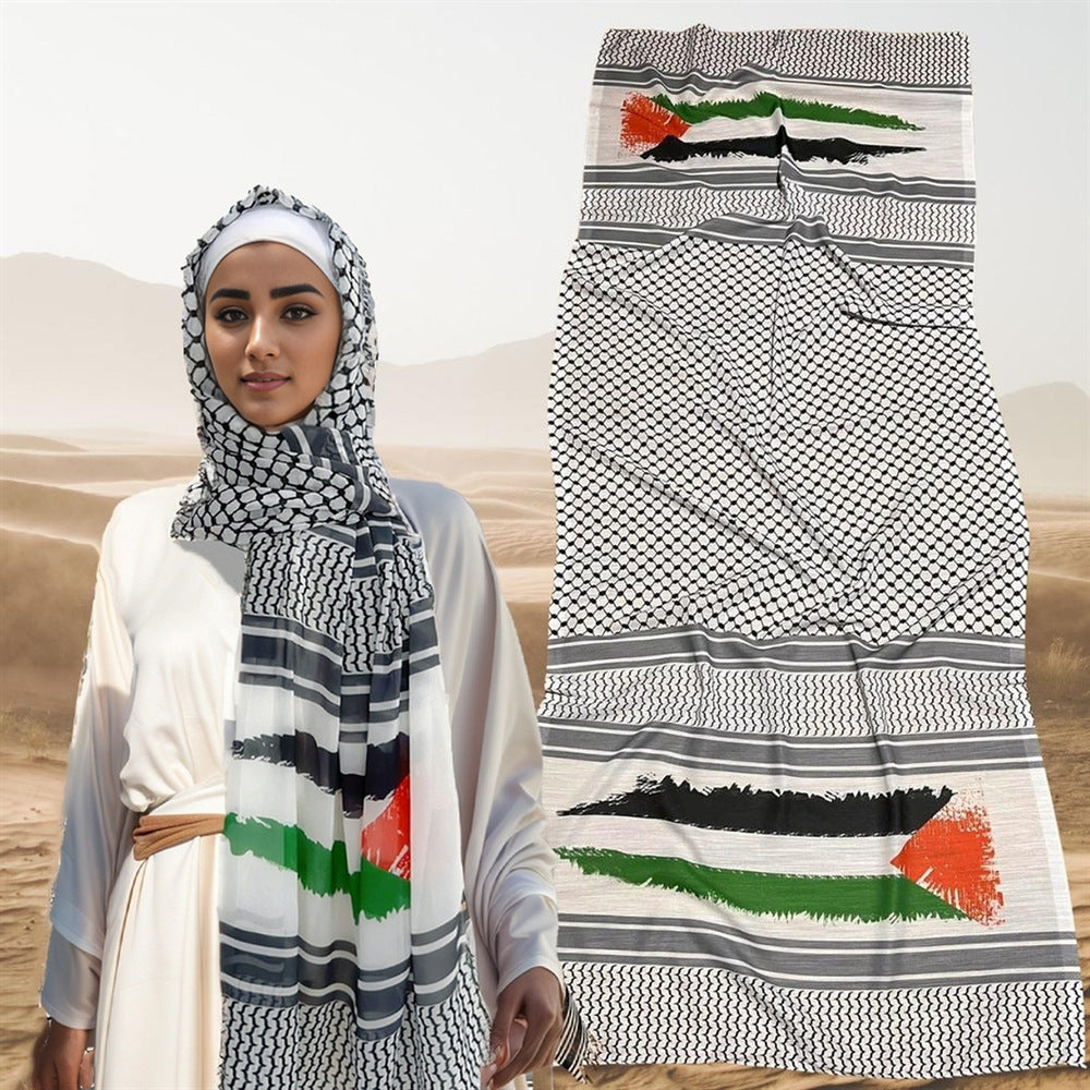 Kufiyyeh Style Chiffon Scarf, Arab Fashion Scarf, Middle Eastern Shawl