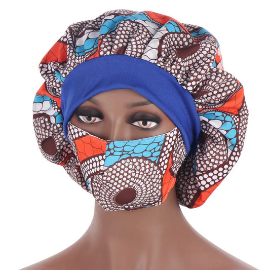 African Pattern Sleeping Cap And Mask Set