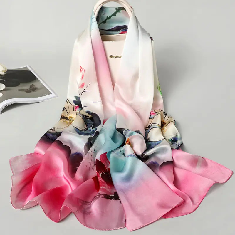 All-matching Long Silk Scarf - Pink Blue