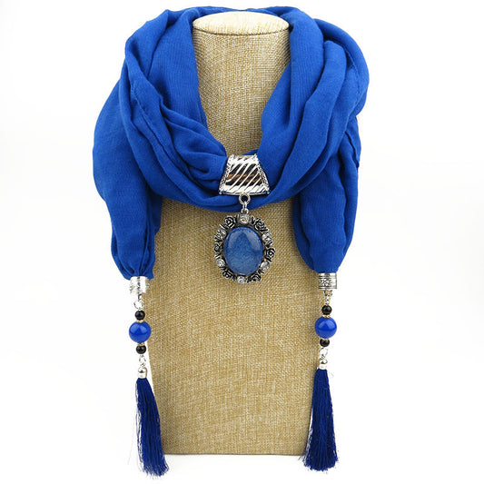 Ethnic Style Peacock Pendant Gem Tassel Scarf, Women's Scarf