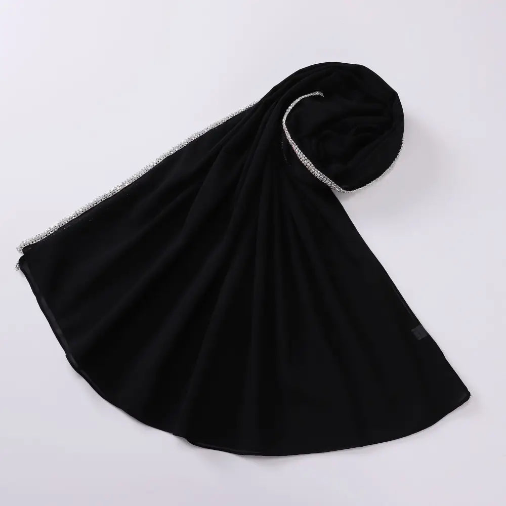 Bright Diamond Long-edged Chiffon Scarf - Black / 175CM