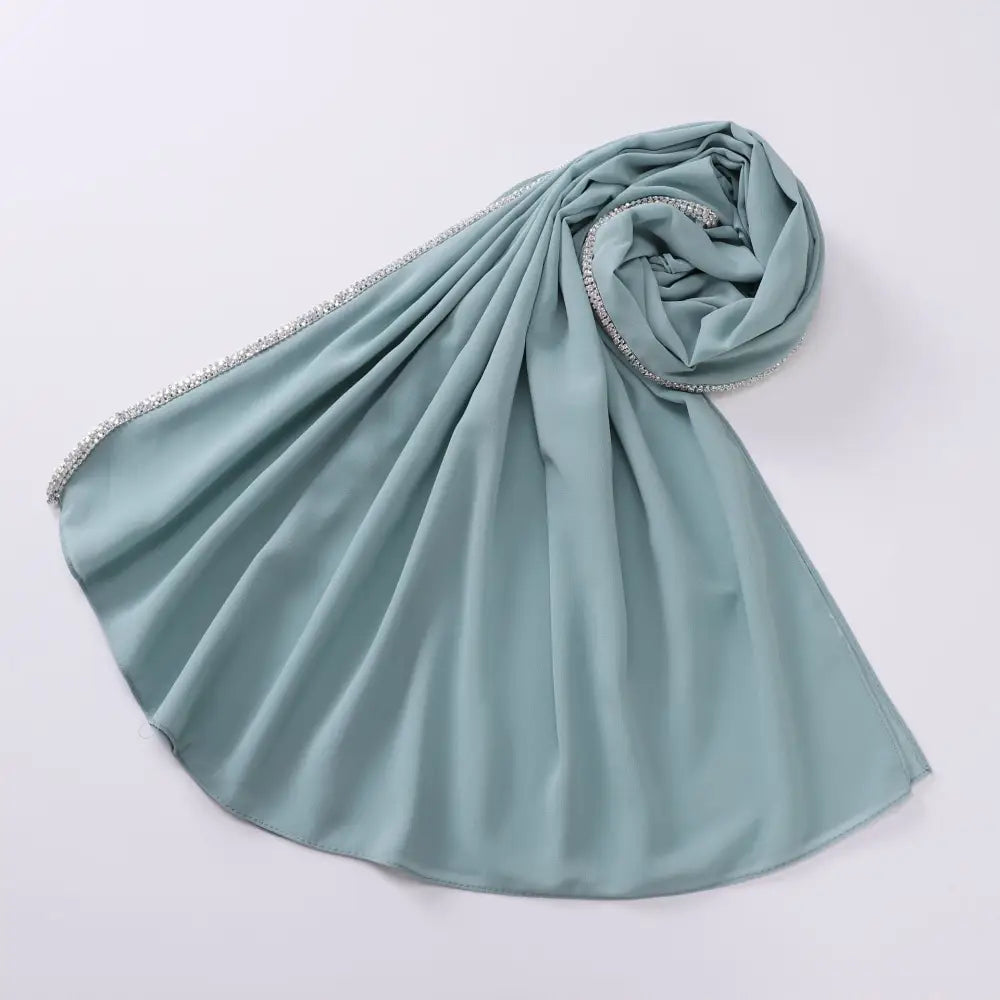 Bright Diamond Long-edged Chiffon Scarf - Lake Green / 175CM