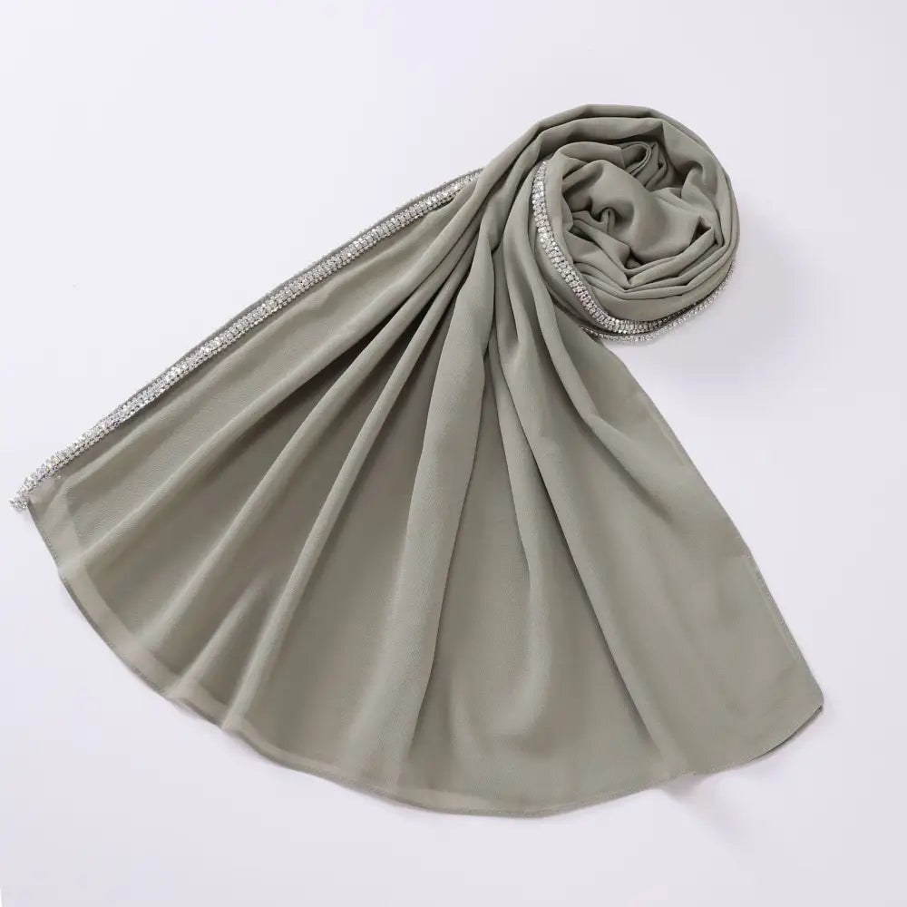 Bright Diamond Long-edged Chiffon Scarf - Pine Leaf Colors / 175CM