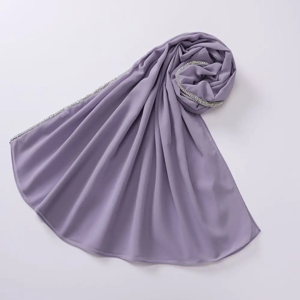 Bright Diamond Long-edged Chiffon Scarf - Taro Purple / 175CM